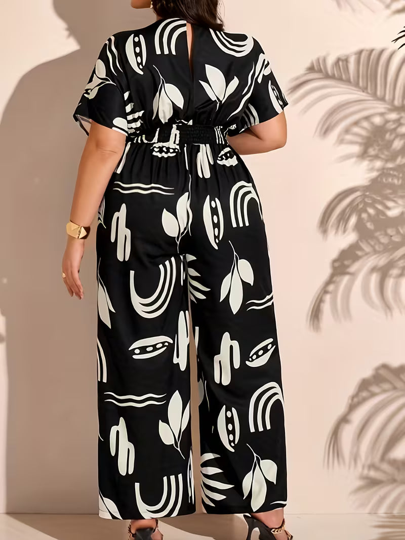 Plus Size - Women'S Plus Size Black and White Striped Dress - V-Neck, Asymmetrical Hem