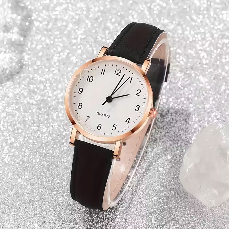 Elegant | Shockproof] 5pcs or 3pcs Women's Quartz Watch Suite - Shockproof Analog Wristwatch with PU Strap