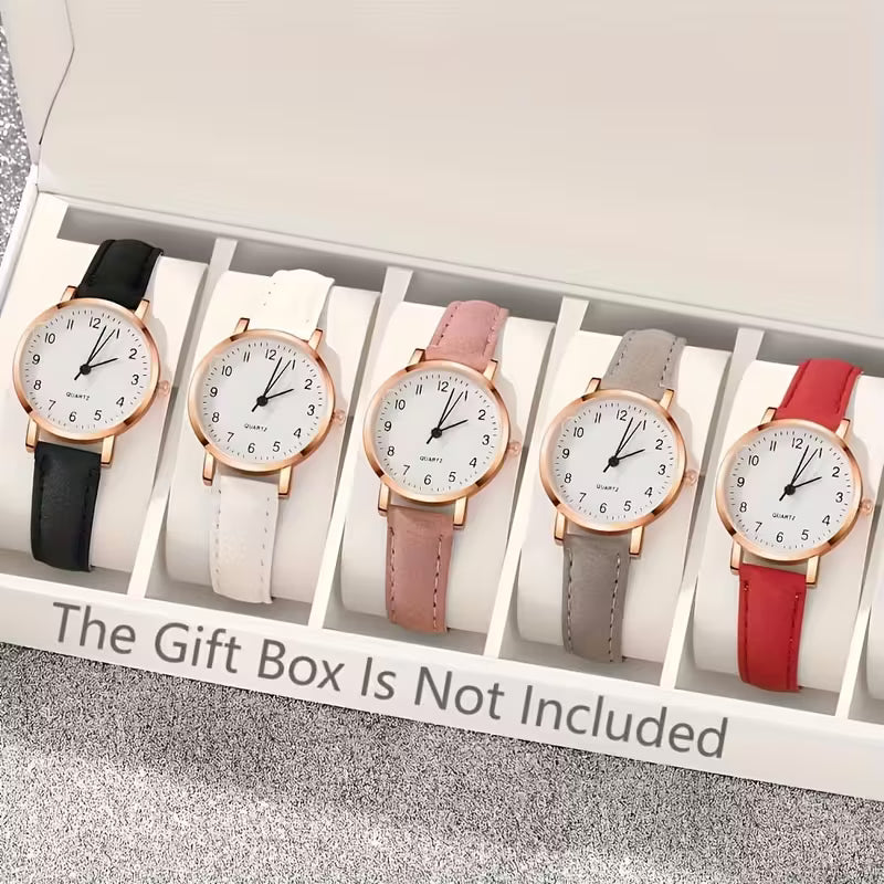 Elegant | Shockproof] 5pcs or 3pcs Women's Quartz Watch Suite - Shockproof Analog Wristwatch with PU Strap