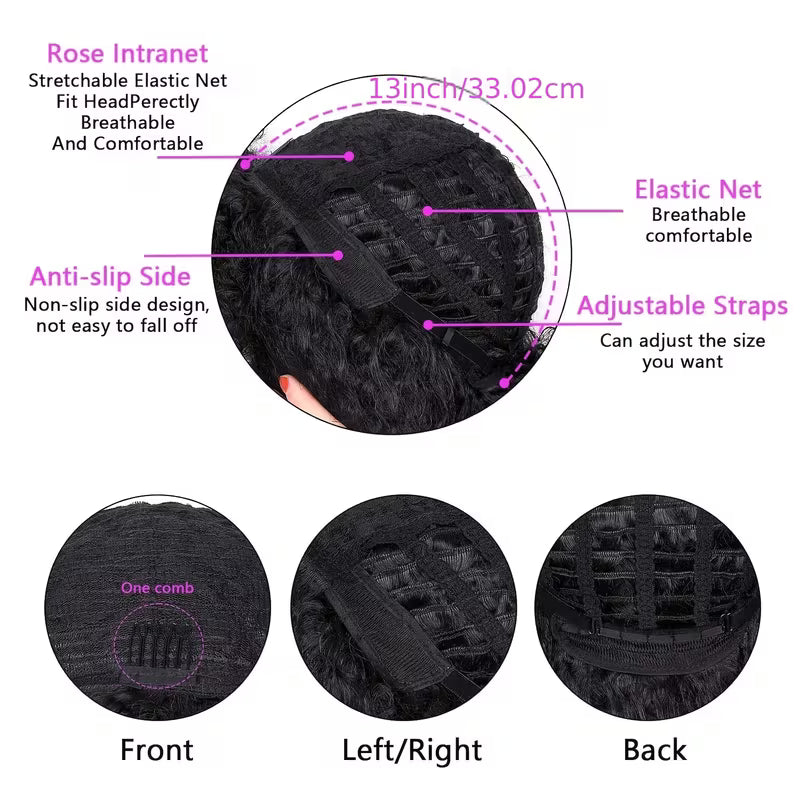 70's Afro Wig for Women, 25.4cm Short Afro Kinky Curly Wig, Glueless Synthetic Wig with Bangs, Puffy &amp; Fluffy Bouncy Afro Wig for Daily Cosplay Party business,