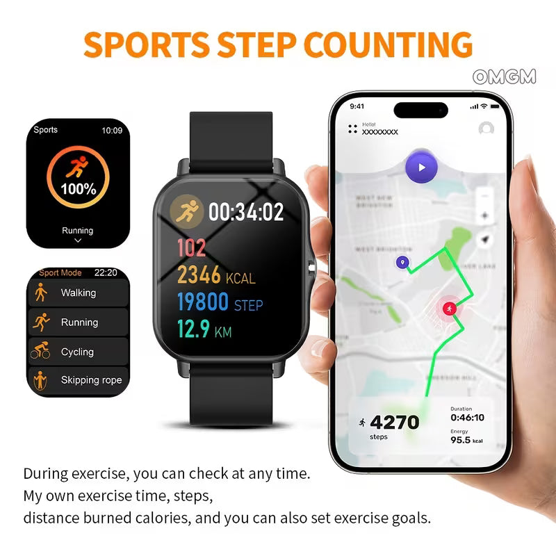 Smart Watch, 2025 High-Definition Touch Screen, Soft Silicone Strap, Call/Message Reminder, Pedometer, Calories, Dial, Sports Tracking,