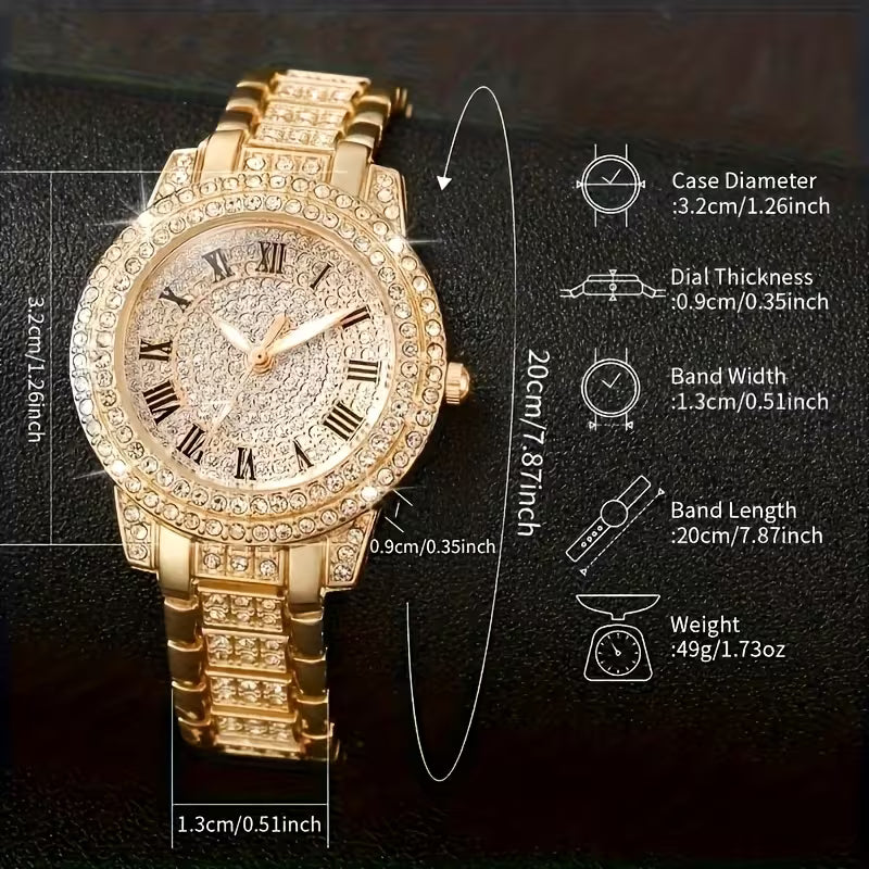 6pcs Luxury Fashion Women'S Jewelry Set, Zinc Alloy Quartz Watch with Necklace,