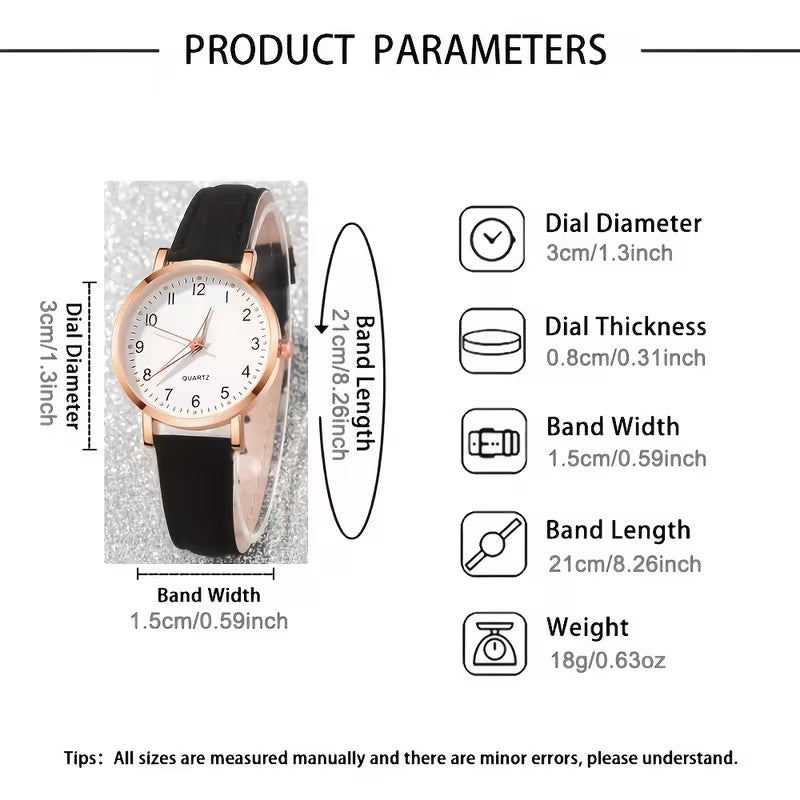 Elegant | Shockproof] 5pcs or 3pcs Women's Quartz Watch Suite - Shockproof Analog Wristwatch with PU Strap