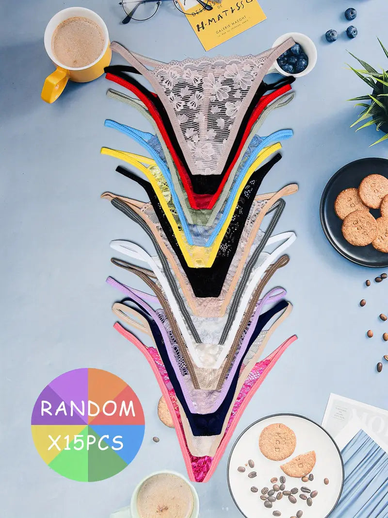 15pcs Women'S Sexy Lace Thongs with Butterfly &amp; Floral Print
