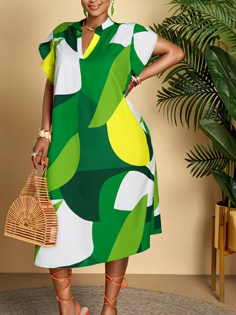 Plus Size, 25 All-Season Elegant Casual Color Block Printed Plus Size Dress for Work, Commute, Parties, Dates, Christmas, Valentine's Day, and More