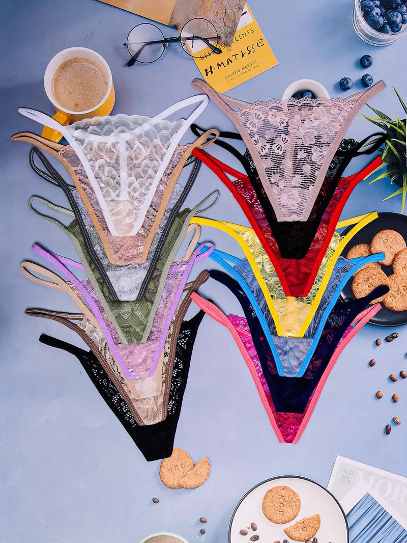 15pcs Women'S Sexy Lace Thongs with Butterfly &amp; Floral Print