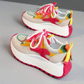 LYKU Women's 2024 Red Chunky Platform Lace-Up Dad Shoes - Low-Top Sneakers