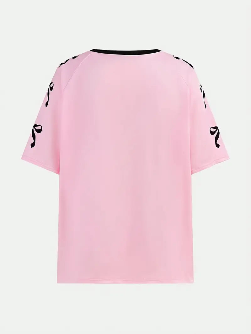 Sweet and Stylish V-Neck T-Shirt and Bow