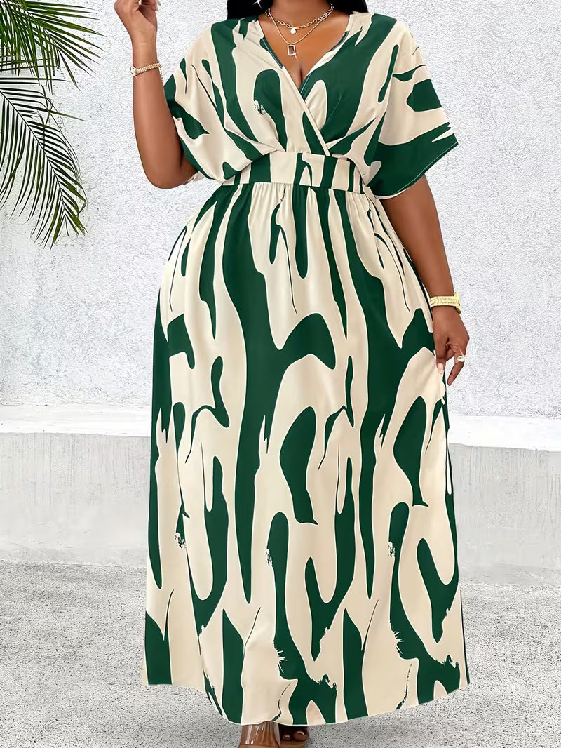 Plus Size - Plus Size - Plus Size - Plus Size - Plus Size, Women'S Plus Size Elegant V-Neck Maxi Dress - Non-Stretchy Formal & Everyday Dress with Adjustable Waist Tie