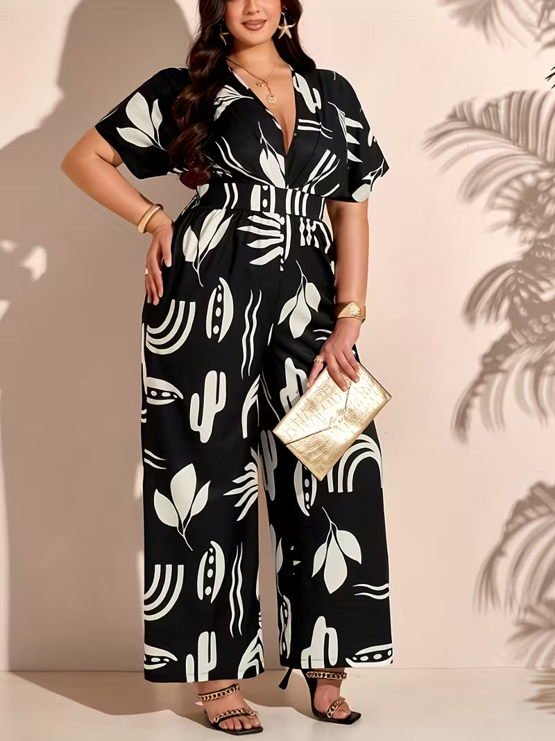 Plus Size - Women'S Plus Size Black and White Striped Dress - V-Neck, Asymmetrical Hem