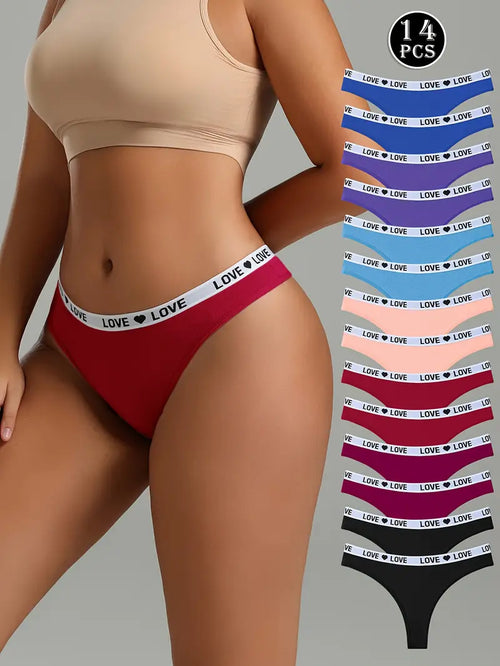14pcs Women'S Low-Rise Thong Underwear - Soft Breathable Bikini Briefs with "LOVE"