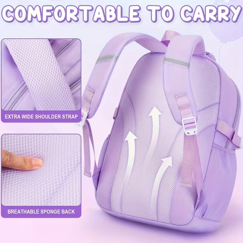 3pcs Casual Backpack Handbag Set, Fashionable Black with Purple Backpack, 15, 6-Inch Laptop Backpack,