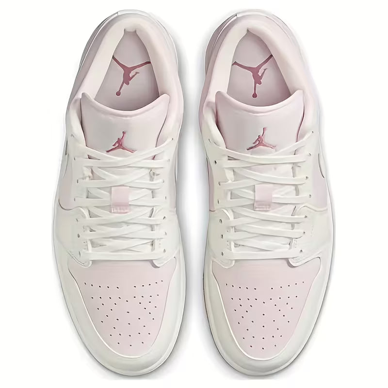 NIKE Air Jordan 1 Retro Basketball Sneakers - Iconic White/Pink Low-Top PU Upper, Non-Slip
