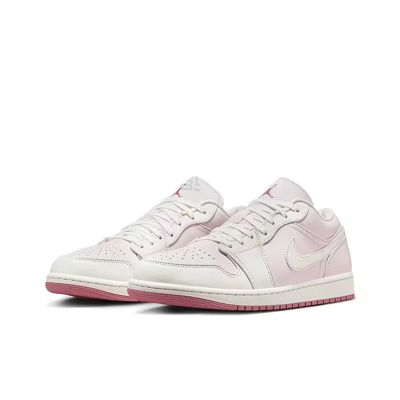 NIKE Air Jordan 1 Retro Basketball Sneakers - Iconic White/Pink Low-Top PU Upper, Non-Slip
