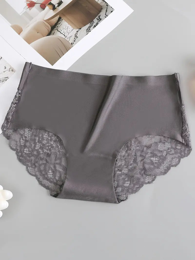 Set of 5 Women'S Seamless Lace Low-Rise Sexy Solid Color Panties, Triangle Shorts.