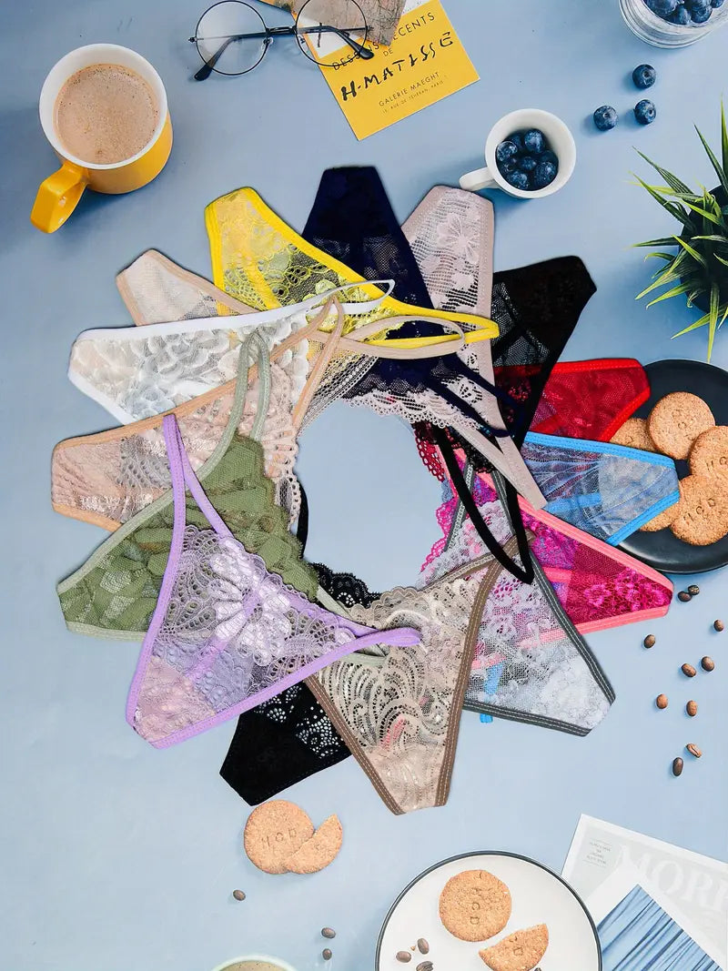 15pcs Women'S Sexy Lace Thongs with Butterfly &amp; Floral Print