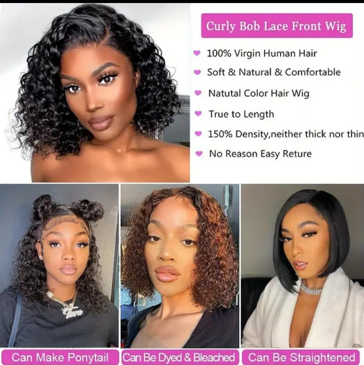 Lace Closure Bob Wig Kinky Curly Black