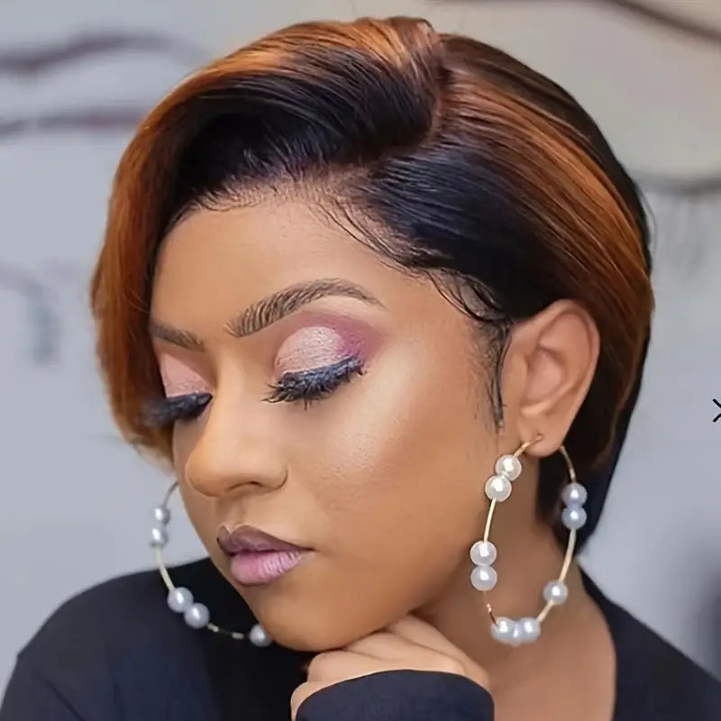 Elegant Two-Tone Short Wig with Front Lace - Brown &amp; Blonde Ombre