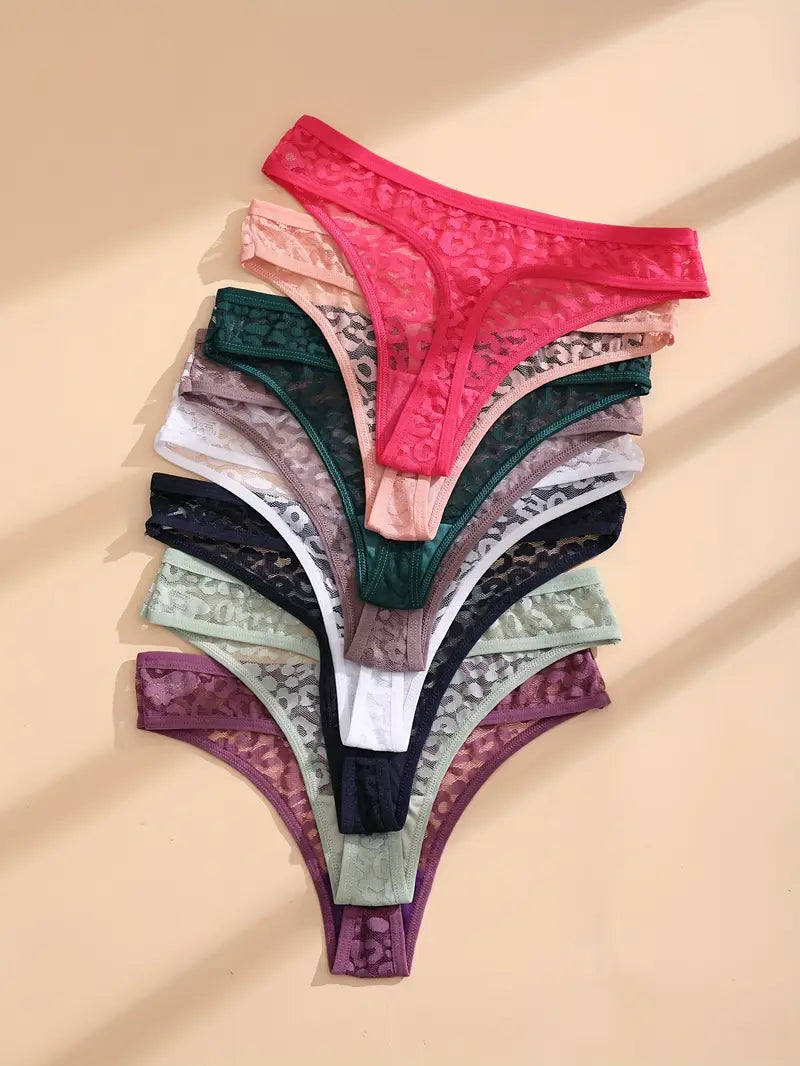 9pcs Women'S Sexy Lace Mesh Thongs - Seamless G-String Panties with Floral Patterns,