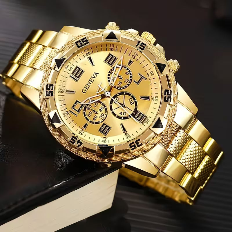 4pcs Couples Watches for Men &amp; Women - Luxury Golden-Tone Quartz Watches with Roman Numerals,