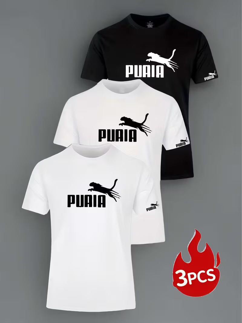 Lightweight|Breathable] 3pcs Men's T-Shirts - Lightweight Breathable Polyester | Navy/Black/White