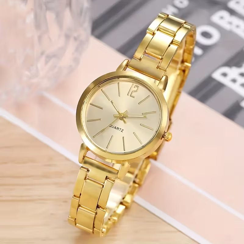 4pcs Couples Watches for Men &amp; Women - Luxury Golden-Tone Quartz Watches with Roman Numerals,