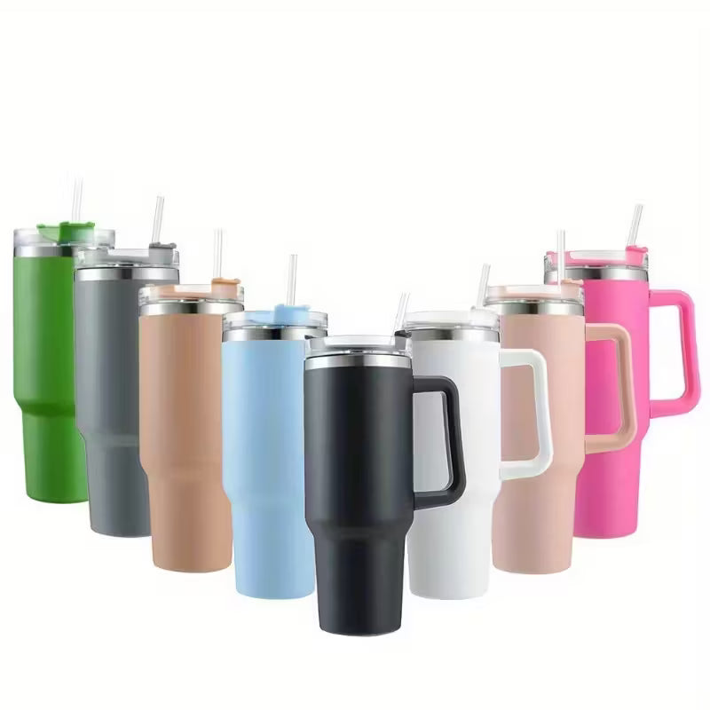 2 Gen Non-slip Handle Dishwasher SafeBPA Free 1.2L Tumbler with Handle Straw Lid, Stainless Steel Travel Mug