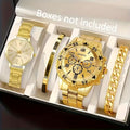 4pcs Couples Watches for Men &amp; Women - Luxury Golden-Tone Quartz Watches with Roman Numerals,