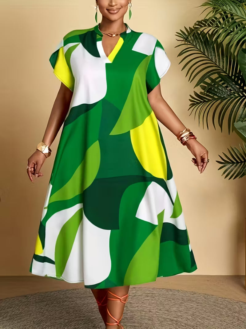 Plus Size, 25 All-Season Elegant Casual Color Block Printed Plus Size Dress for Work, Commute, Parties, Dates, Christmas, Valentine's Day, and More