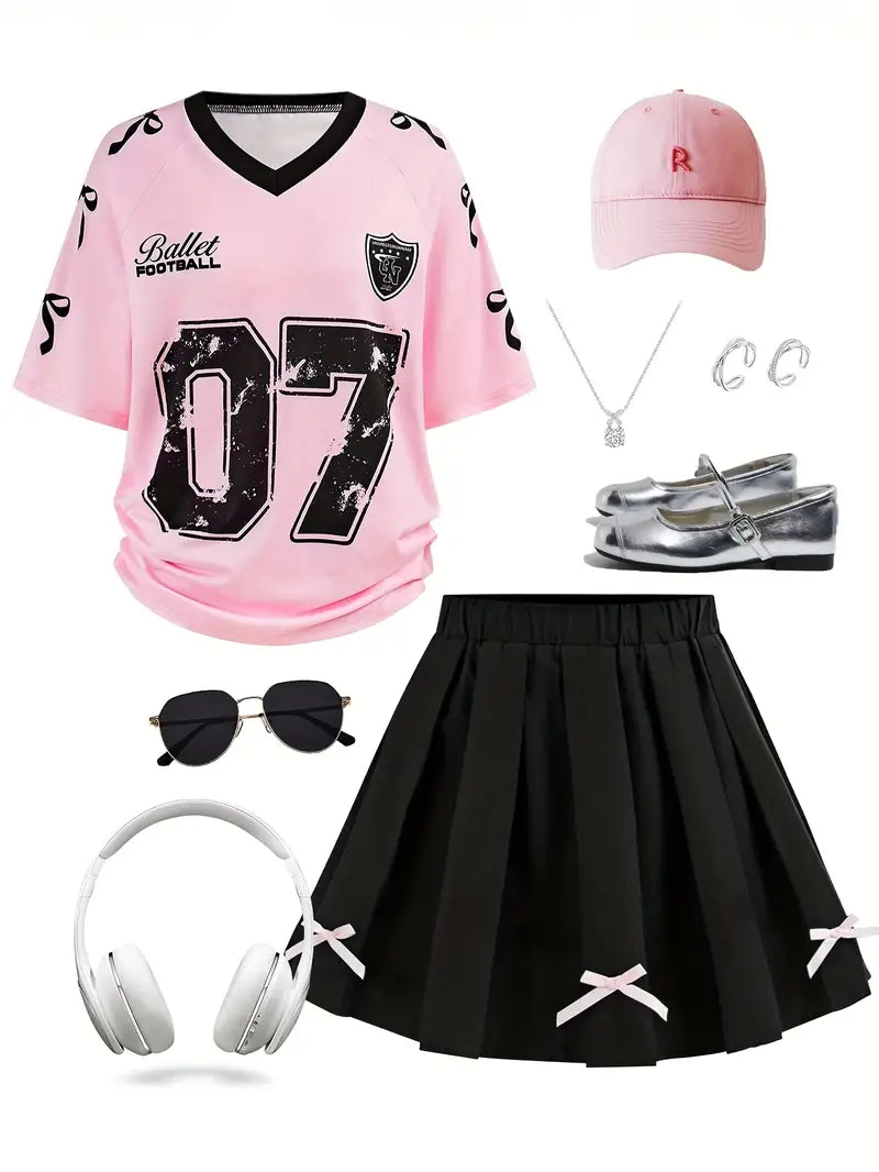 Sweet and Stylish V-Neck T-Shirt and Bow