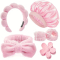 6pcs Spa Headband for Makeup Sleeping Bonnet Set, Satin Bonnet for Sleeping Women, Headband for Washing Face Non Slip, Face wash and makeup sleeping set