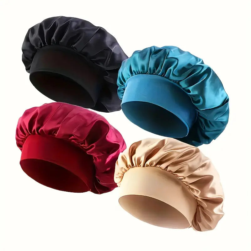 4pcs Women'S Fashion Satin Sleep Caps with Loose Straps