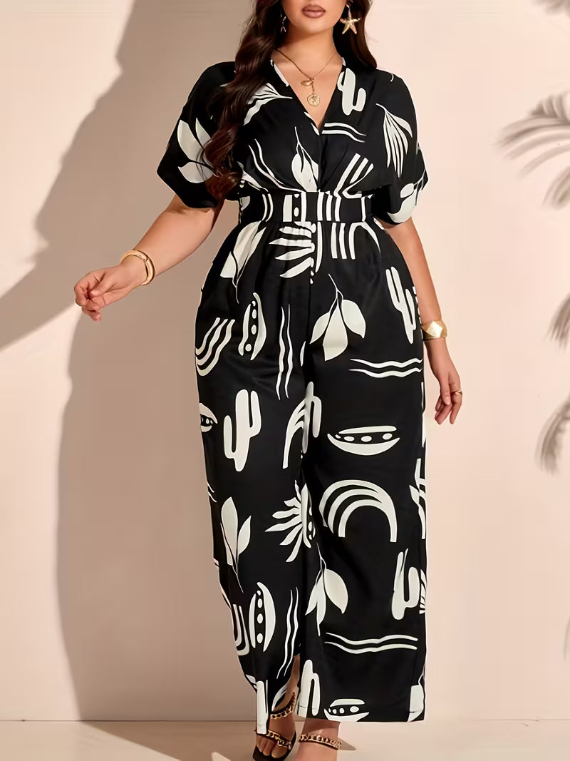 Plus Size - Women'S Plus Size Black and White Striped Dress - V-Neck, Asymmetrical Hem