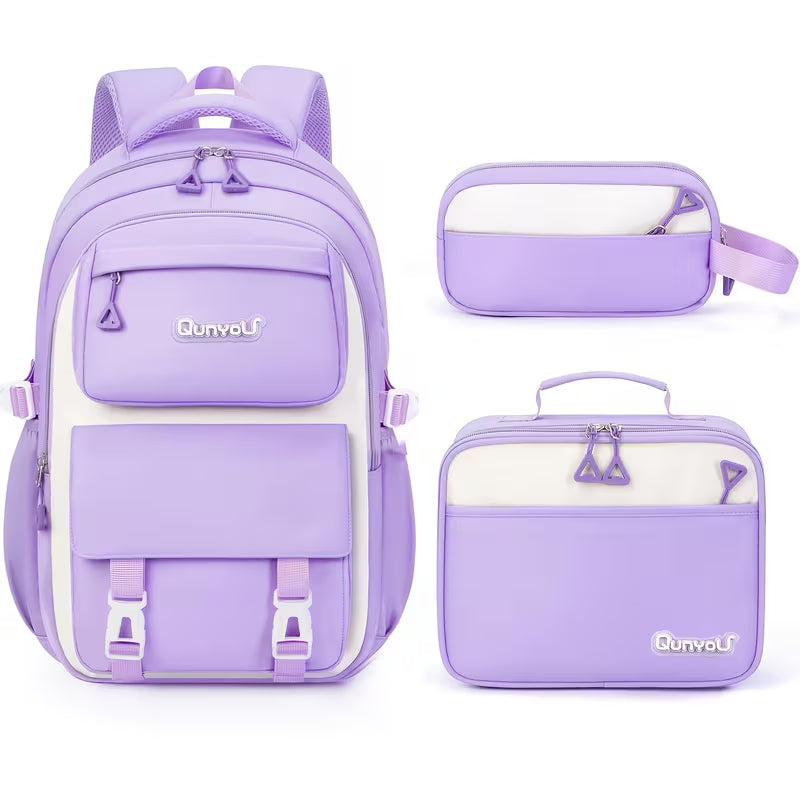3pcs Casual Backpack Handbag Set, Fashionable Black with Purple Backpack, 15, 6-Inch Laptop Backpack,