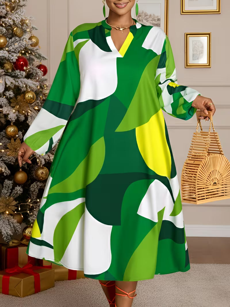 Plus Size, 25 All-Season Elegant Casual Color Block Printed Plus Size Dress for Work, Commute, Parties, Dates, Christmas, Valentine's Day, and More