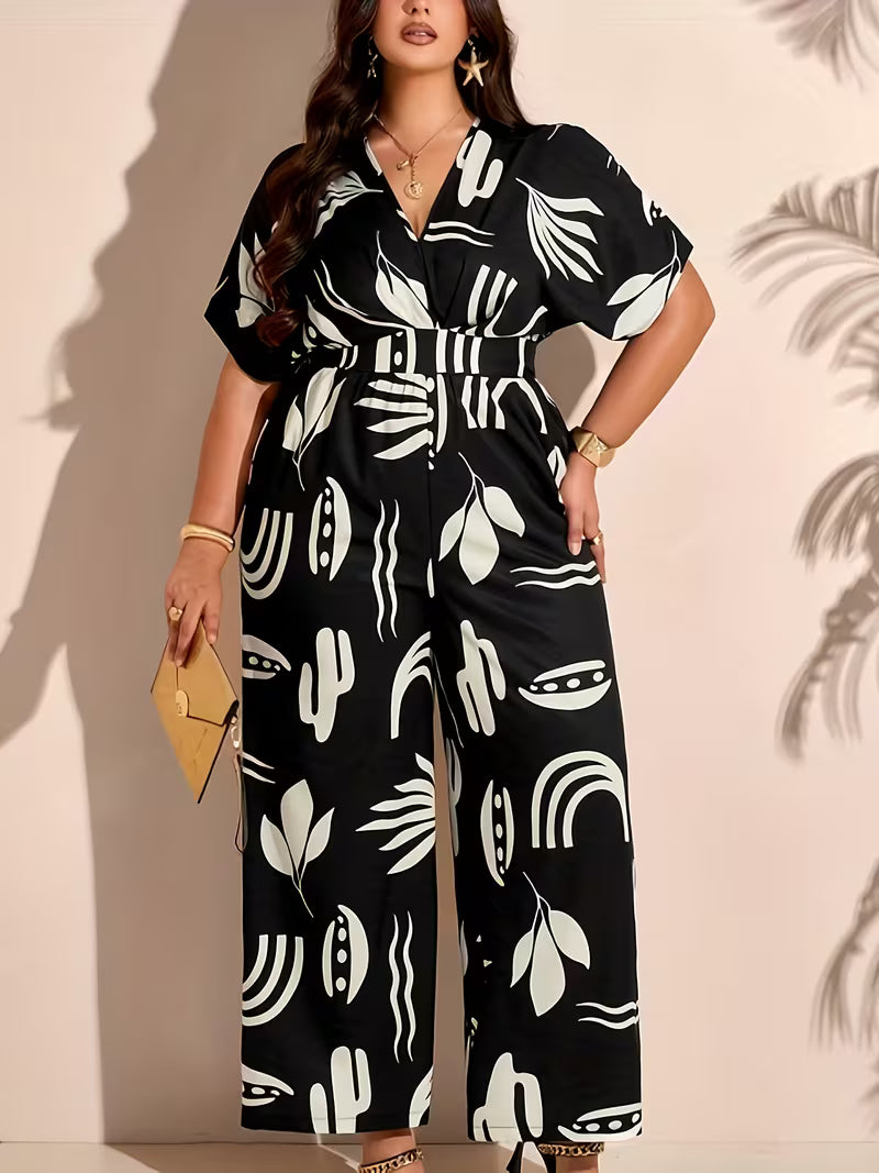 Plus Size - Women'S Plus Size Black and White Striped Dress - V-Neck, Asymmetrical Hem