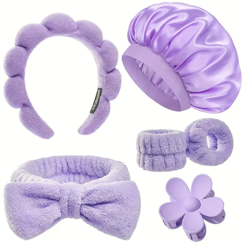 6pcs Spa Headband for Makeup Sleeping Bonnet Set, Satin Bonnet for Sleeping Women, Headband for Washing Face Non Slip, Face wash and makeup sleeping set