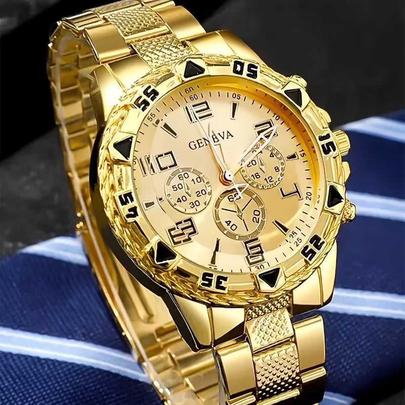 4pcs Couples Watches for Men &amp; Women - Luxury Golden-Tone Quartz Watches with Roman Numerals,