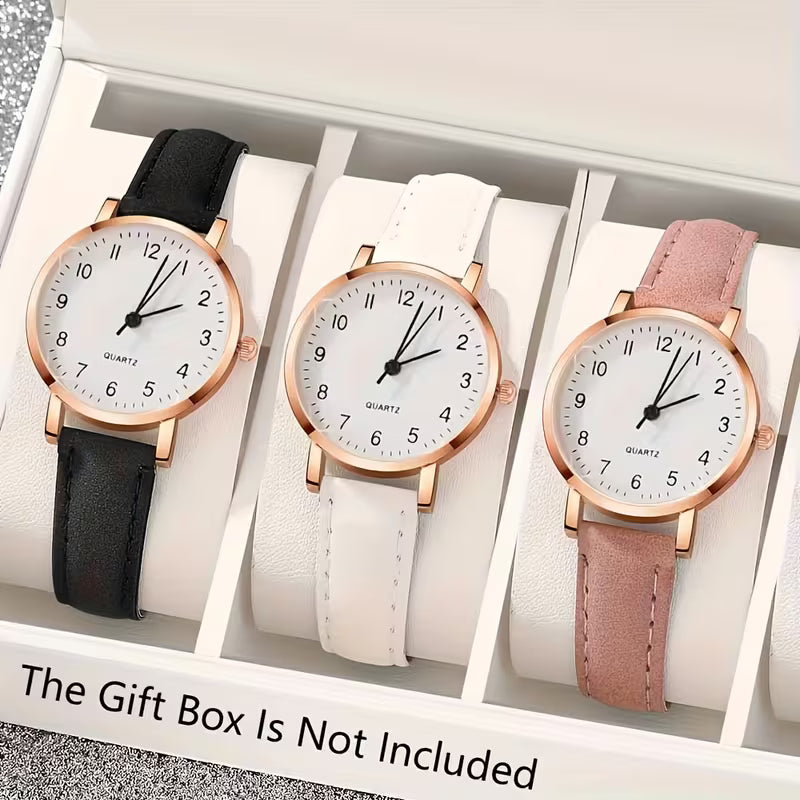 Elegant | Shockproof] 5pcs or 3pcs Women's Quartz Watch Suite - Shockproof Analog Wristwatch with PU Strap