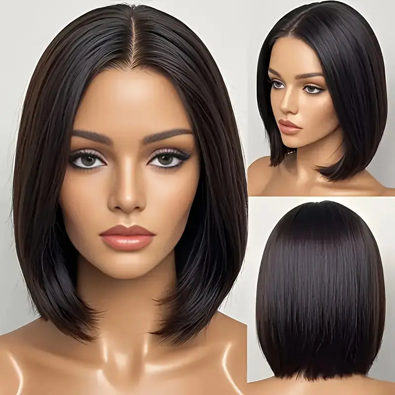 Looking Short Straight Black Wig - 180% Density High-Density Short Bob Wigs