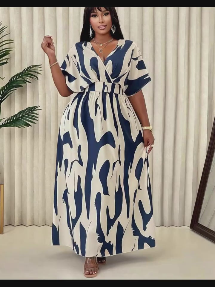 Plus Size - Plus Size - Plus Size - Plus Size - Plus Size, Women'S Plus Size Elegant V-Neck Maxi Dress - Non-Stretchy Formal & Everyday Dress with Adjustable Waist Tie